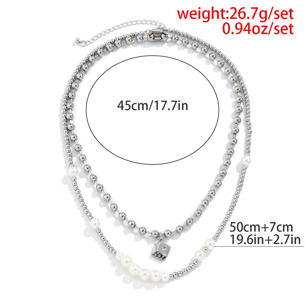 Pearl Double-Layered Necklace With Die Pendant necklace - Damned Threads